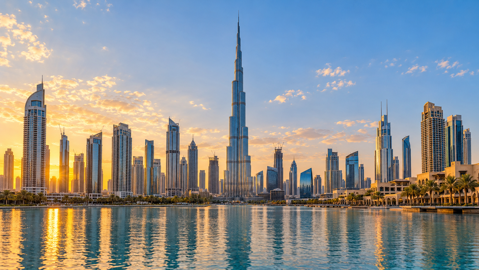 أفق دبي وبرج خليفة عند الغروب